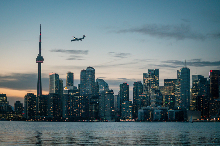 Scenic view of the skyline of Toronto, Canada, during a beautiful sunset.
