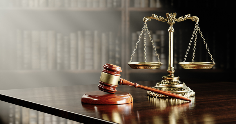 Legal concept: Scales of justice and and the judge's gavel hammer as a symbol of law and order