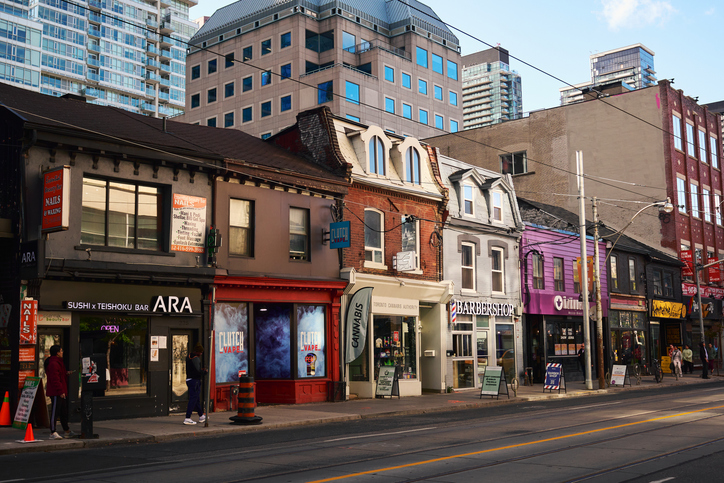 Toronto, Canada, 12th of October, 2023. The life and the small business in old houses of Queen Street in Toronto.